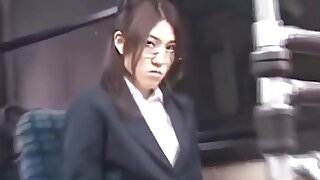 Japanese schoolgirl with glasses get fucked on bus